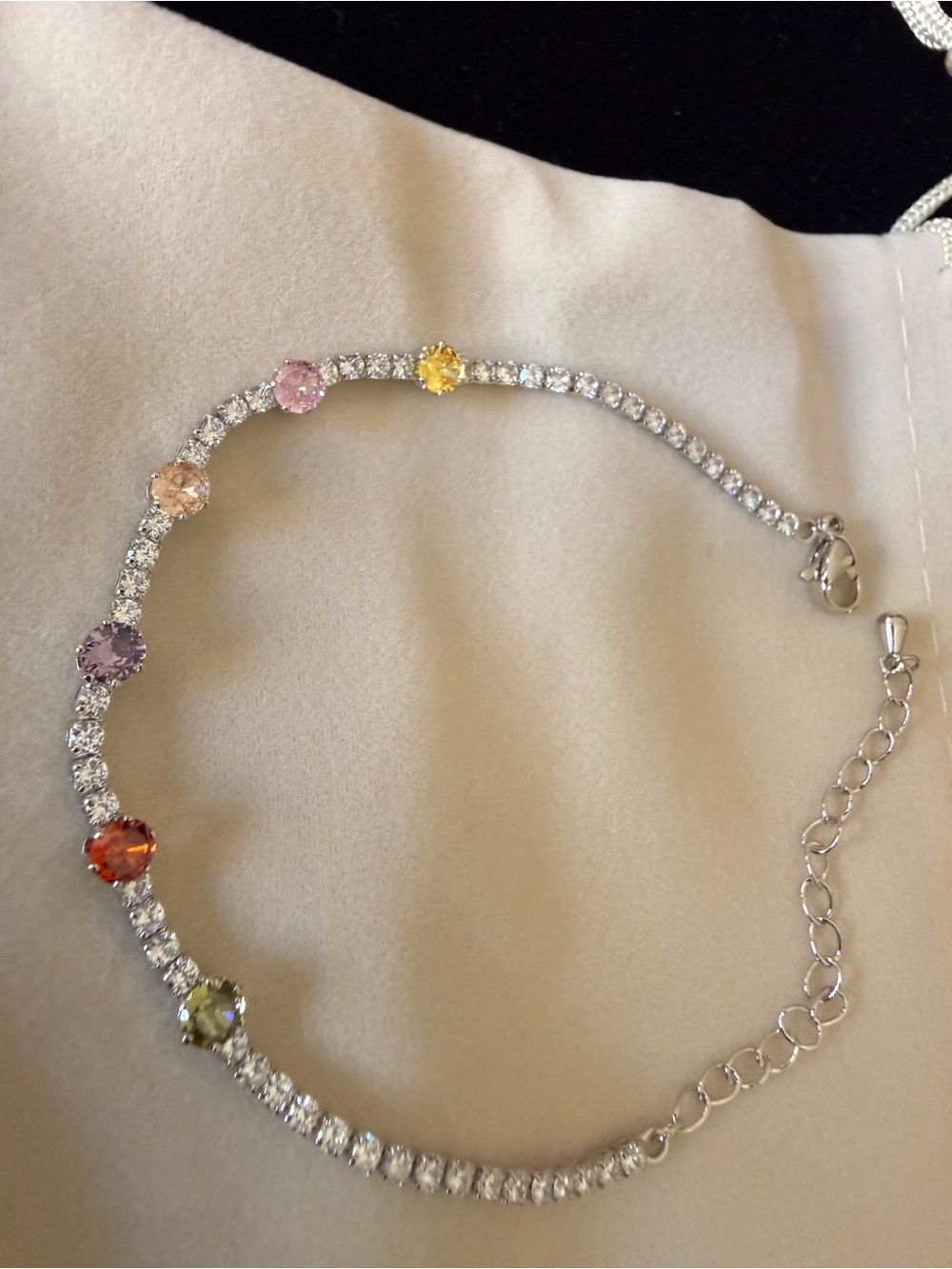 Multi-Color Cubic Zirconia Tennis Necklace - Silver Tone